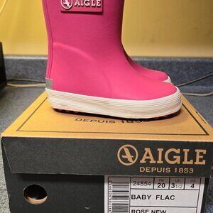 AIGLE Iconic Wellies Toddler Girls Rain Boots Pink 4 NEW!